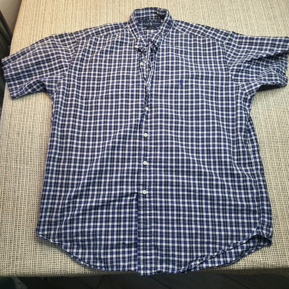 Ralph Lauren Blake Shirt‎ Mens Large Blue Check Short Sleeve Button Down Pony